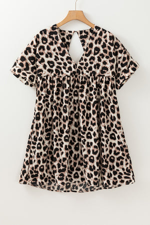 Cutout Back Leopard V-Neck Short Sleeve Mini Dress