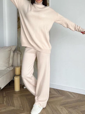 Turtleneck Long Sleeve Top and Drawstring Pants Sweater Set