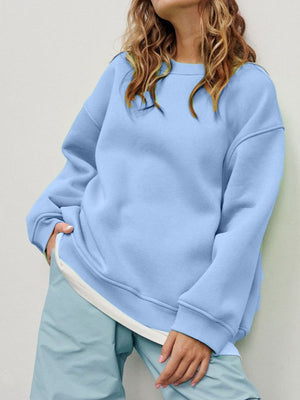 Round Neck Dropped Shoulder Long Sleeve Sweatshirt