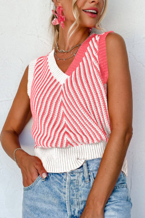 Striped Contrast V-Neck Sweater Vest