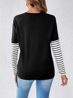 Striped Contrast Round Neck Long Sleeve T-Shirt