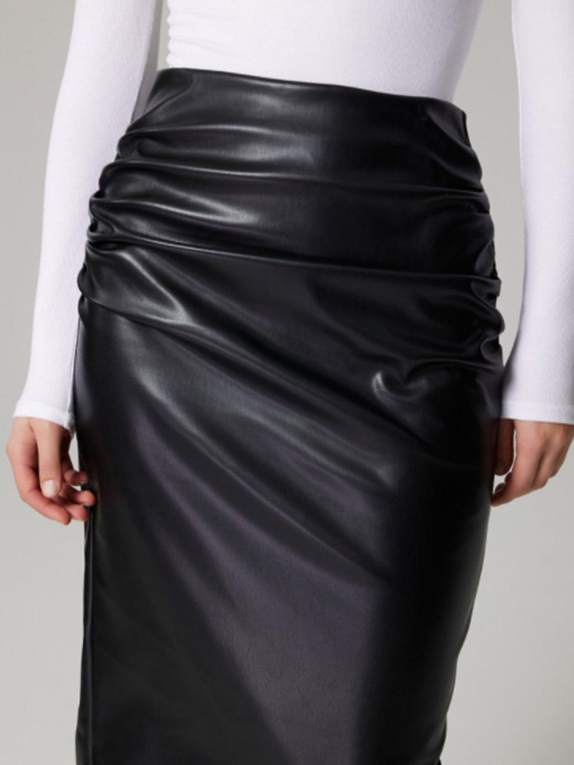 Slit Back Ruched Midi Skirt