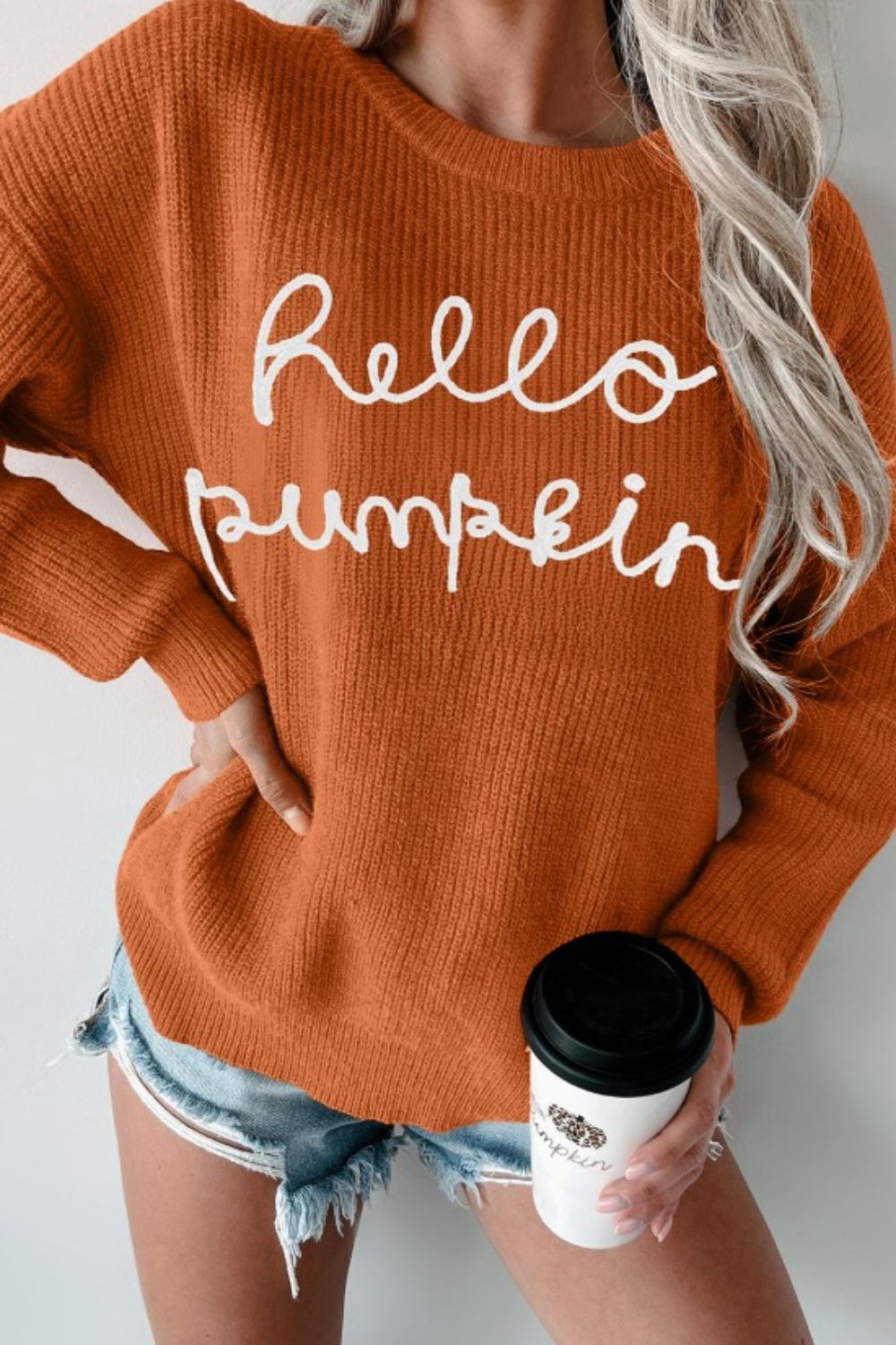 Letter Graphic Round Neck Long Sleeve Sweater