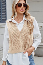 Cable-Knit V-Neck Sweater Vest