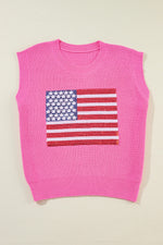 Sequin US Flag Round Neck Sweater Vest