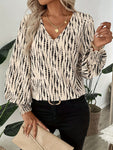 Printed V-Neck Lantern Sleeve Blouse