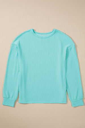 Corded Knit Round Neck Long Sleeve Top