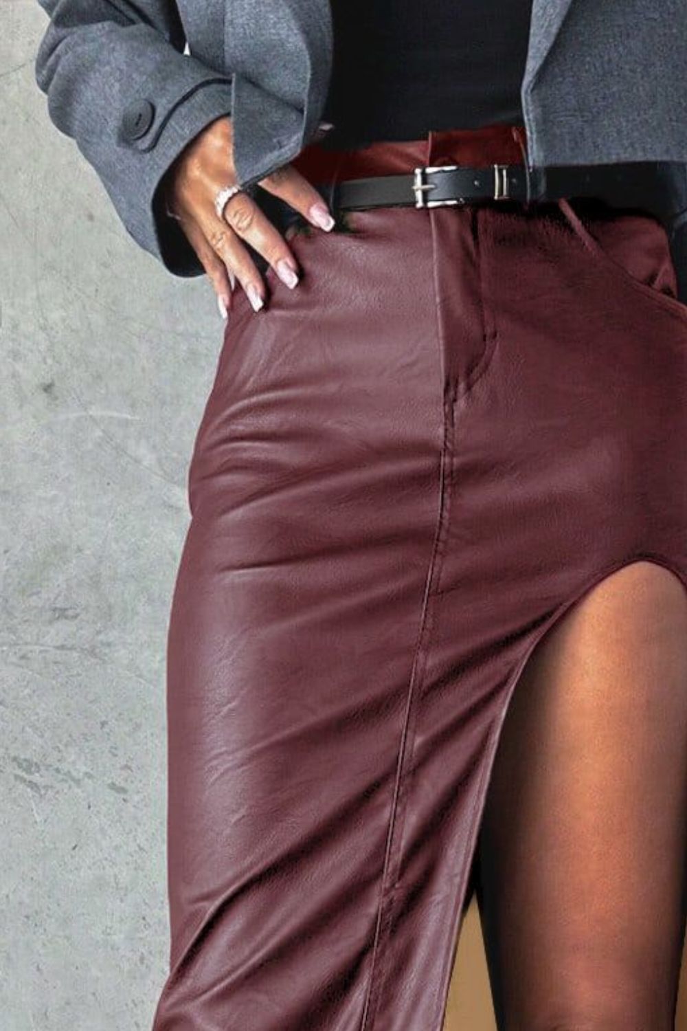 Slit Midi Skirt with Pockets