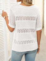 Openwork Round Neck Half Sleeve Knit Top