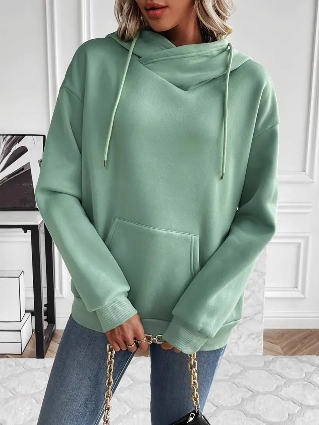 Drawstring Long Sleeve Hoodie with Kangaroo Pocket