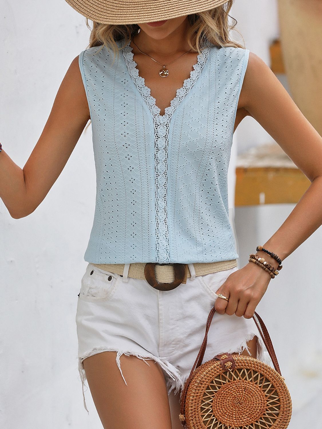 Mandy Lace Detail Eyelet V-Neck Tank