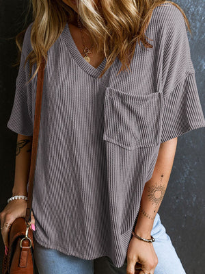 Textured V-Neck Half Sleeve T-Shirt