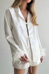 Buttery-Soft Tied Fringe Collared Neck Top and Shorts Set