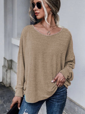 Full Size Double Tie Drop Shoulder Long Sleeve T-Shirt