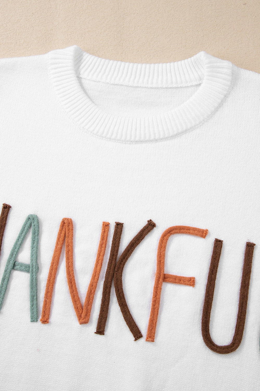 THANKFUL Round Neck Drop Shoulder Sweater