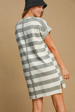 Umgee Peace Applique Striped Short Sleeve Mini Dress