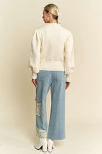 Davi & Dani Lace Applique Wide Leg Jeans