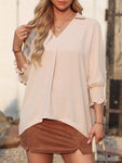 Johnny Collar Three-Quarter Sleeve Blouse