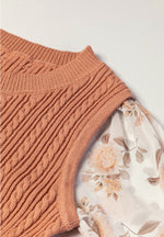 Cable Knit Round Neck Flounce Sleeve Sweater