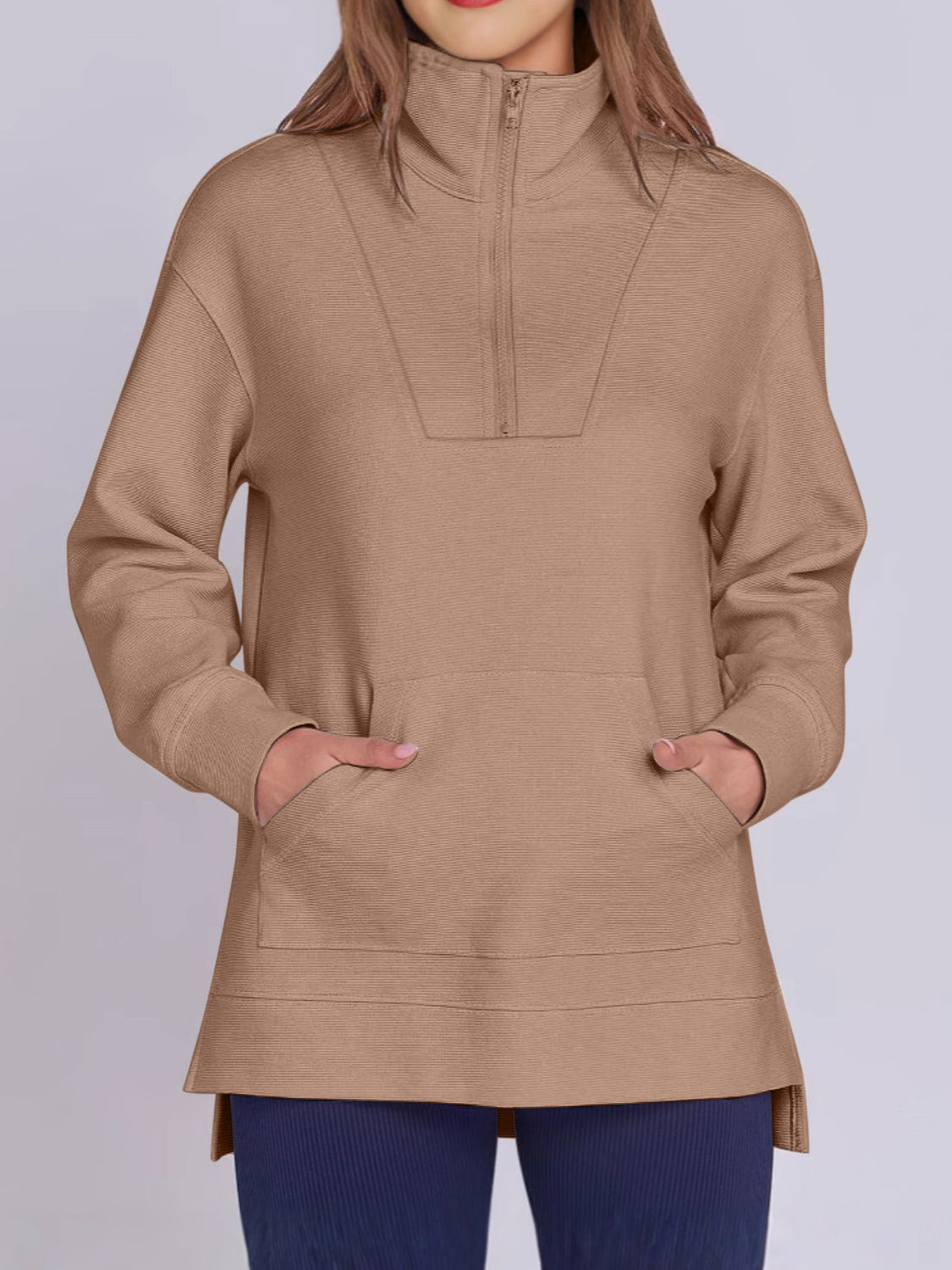 ฺHigh-Low Quarter Zip Long Sleeve Sweatshirt