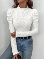 Eyelet Mock Neck Long Sleeve Top