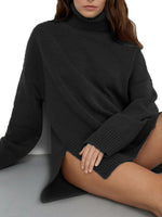 Side Slit Turtleneck Drop Shoulder Sweater