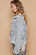 POL Star Textured Raw Hem Long Sleeve Denim Jacket