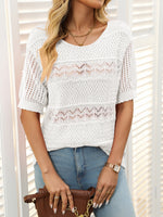 Openwork Round Neck Half Sleeve Knit Top