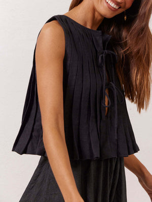 Lovelet Pleated Tied Round Neck Vest