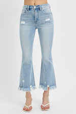 RISEN Full Size Raw Hem Distressed Cropped Flare Jeans Plus Size