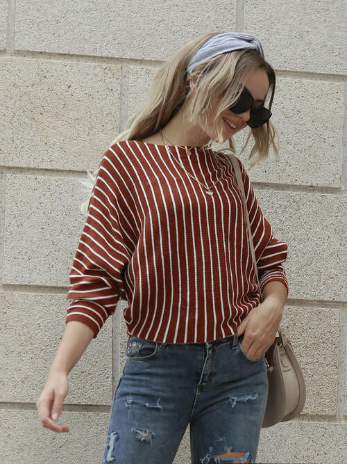Ribbed Striped Long Sleeve Sweater