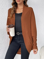 Ribbed Open Front Lantern Sleeve Cocoon Cardigan