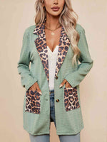 Leopard Buttoned Lapel Collar Blazer with Pockets