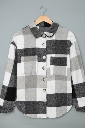 Gingham Pocketed Collared Neck Flanel Shirt