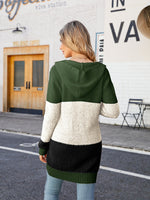 Color Block Open Front Hooded Cardigan