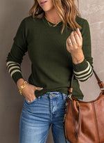 Striped Round Neck Long Sleeve Knit Top