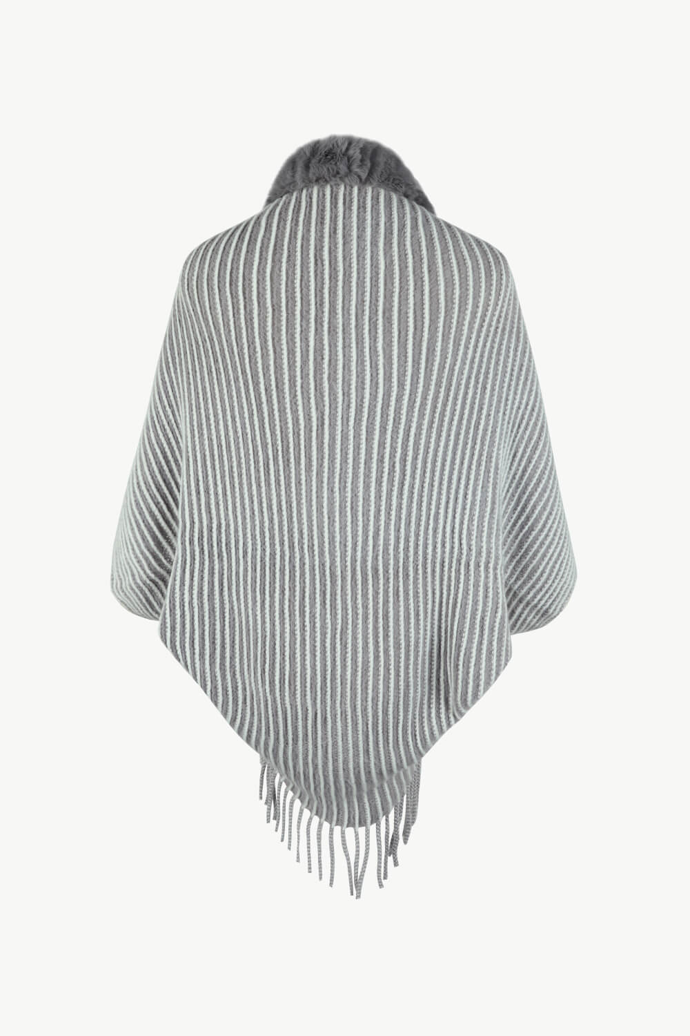 Striped Open Front Fringe Poncho