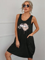 Lip Graphic Sleeveless Dress with Pockets