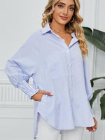Striped Button Up Smocked Long Sleeve Shirt