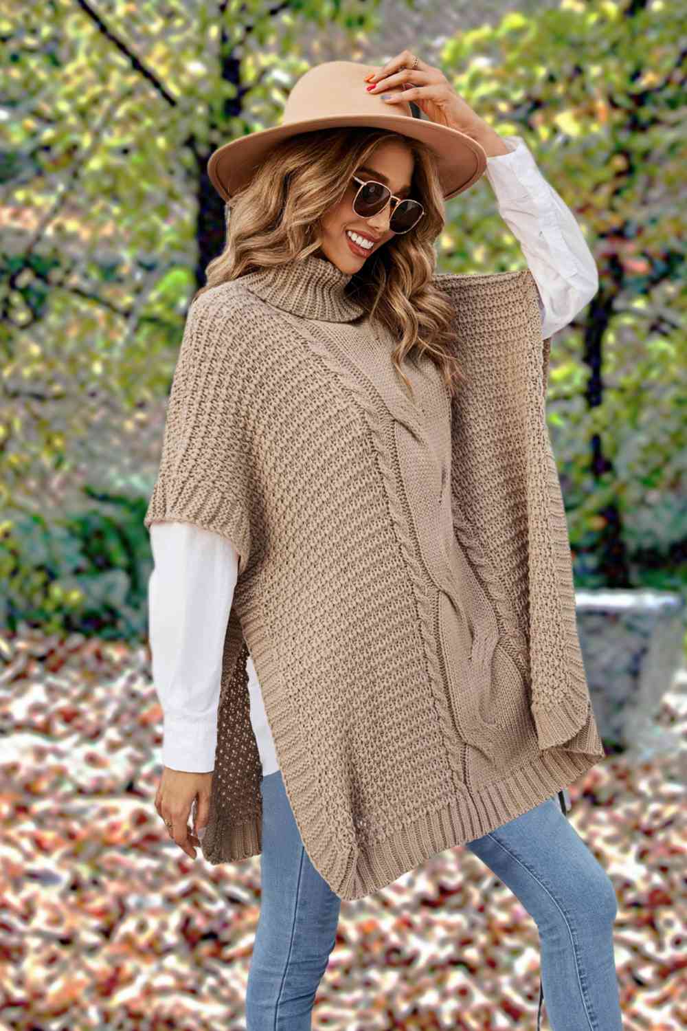 Turtleneck Slit Short Sleeve Sweater