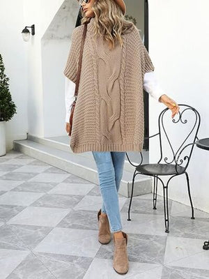 Cable-Knit Half Sleeve Turtleneck Sweater