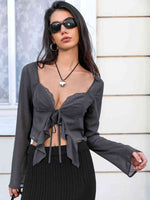 Tie Front Sweetheart Neck Blouse
