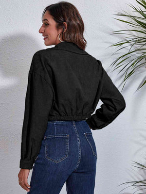 Collared Neck Dropped Shoulder Buttoned Jacket