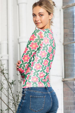 Floral Round Neck Long Sleeve Top