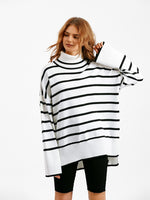 Striped Drop Shoulder Turtleneck Sweater