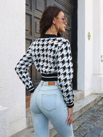 Houndstooth Johnny Collar Cropped Sweater