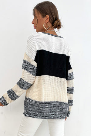 Striped Dropped Shoulder Pullover Sweater