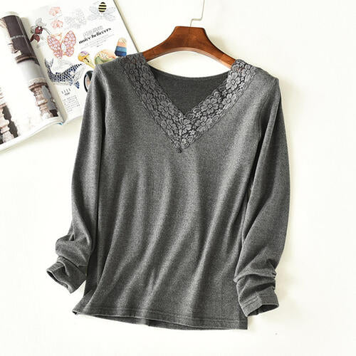Lace Detail V-Neck Long Sleeve Lounge Top
