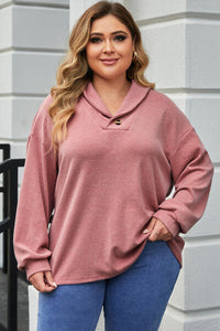 Plus Size Dropped Shoulder Collared Neck T-Shirt