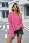 High-Low Slit Round Neck Long Sleeve Sweater